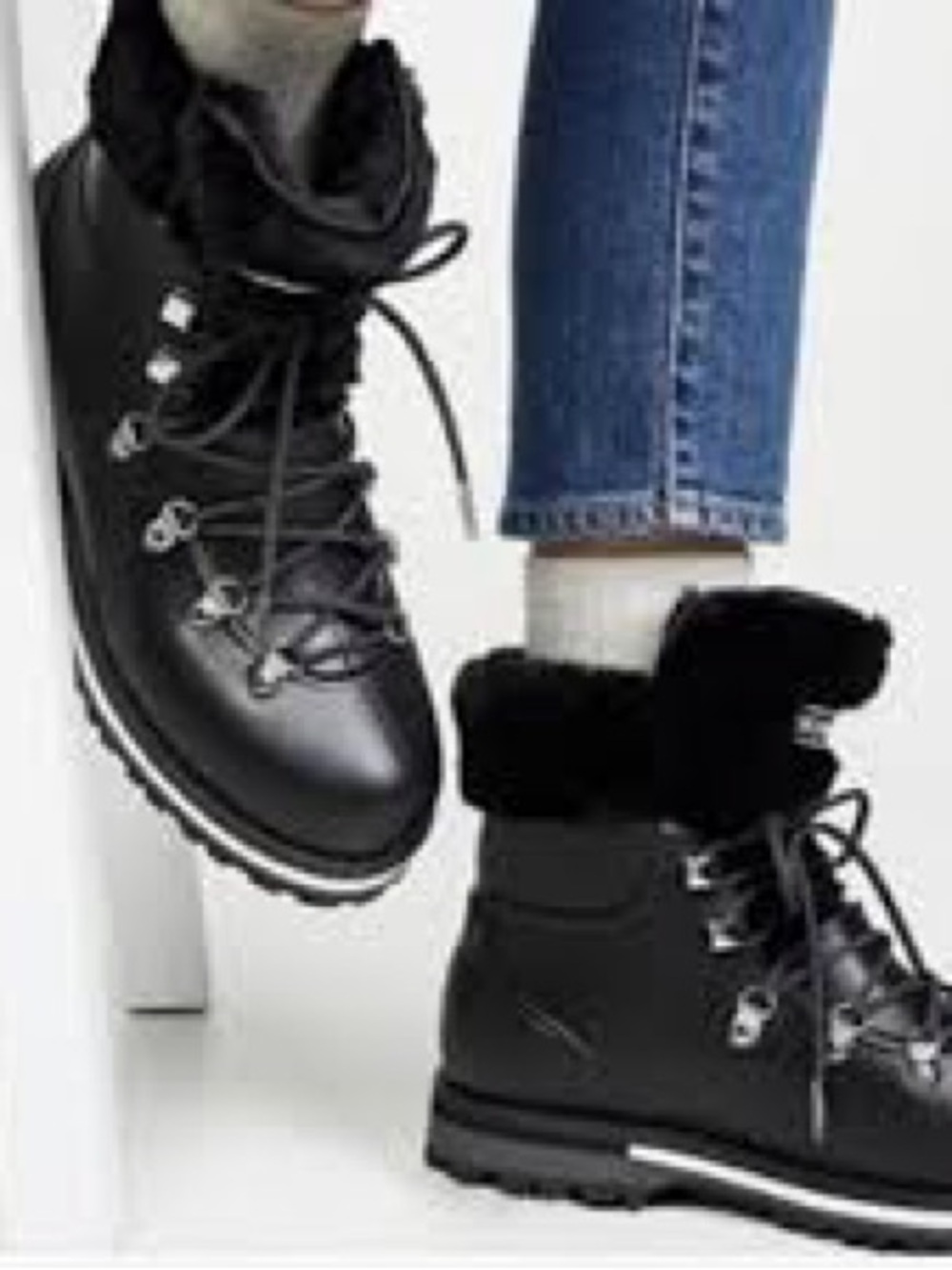 Michael Kors Black Faux Fur-Trim Lace-Up Winter Boots